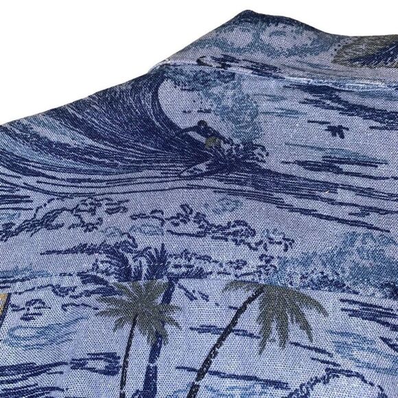 Lucky Brand‎ Blue Linen Hawaiian Button Down Shirt Size Medium - Picture 6 of 10